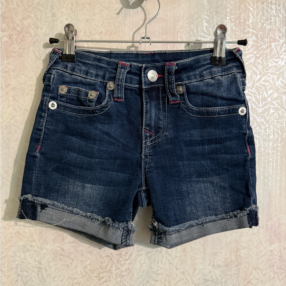 True Religion Dark Blue, Rolled Cuff, 5 Pocket Jean Shorts, Summer, Girls Sz 6